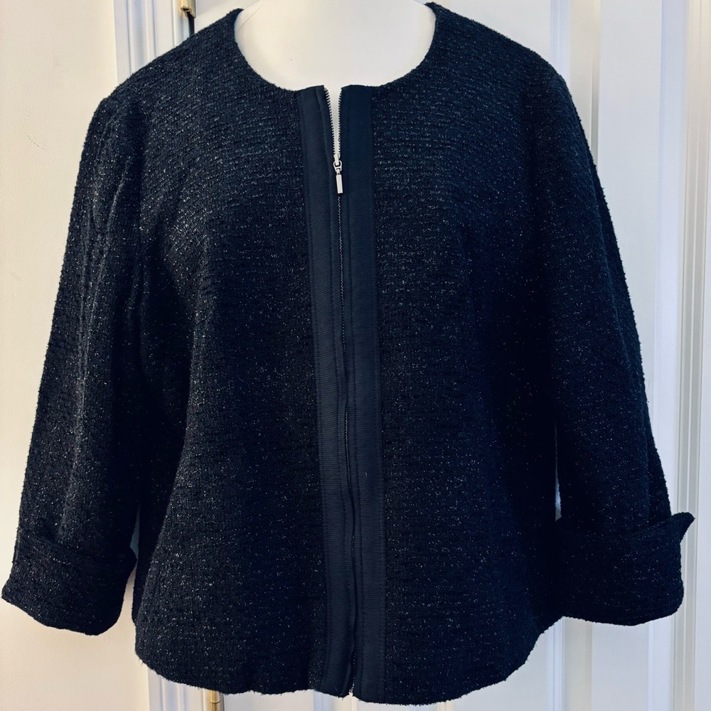 GAP Blazer Jacket Black Textured cotton-wool blend metallic shimmer XL evening